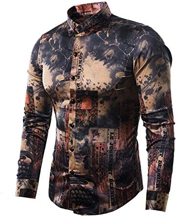 Versaces Men Shirt Cotton Blend Color Matching Retro Printing Long Sleeve Leisure Shirt