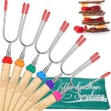 Carpathen Campfire Roasting Sticks for Marshmallow and Hot Dog - Set of 6 Telescopic Smores Skewers Extra Long Heavy Duty Forks for Fire Pit & Fireplace - Camping Grill Accessories