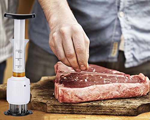 Meat Injector - 304 Stainless Steel Kitchen Tool 2 in 1 Meat Tenderizer Needle 3 Pinholes meat tenderizer injector,Best For Tenderizing/BBQ/Marinade/Beef/Pork/Steak/Chicken