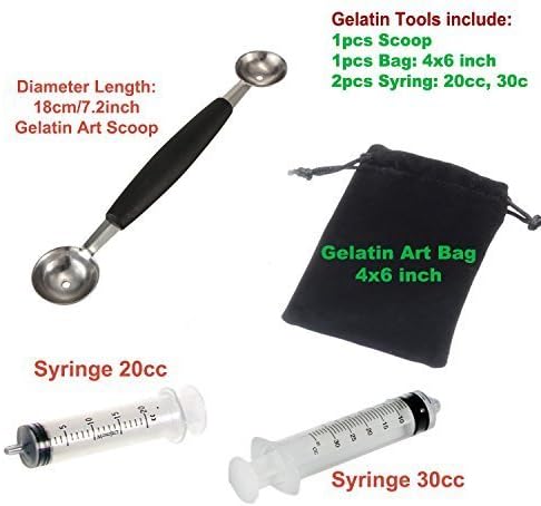 3D Jelly Cake Tools Scoop 1pcs Stainless Steel Dual Double-end Gelatin Art Jello Gracilaria 1 Bag 4x6 inch + 2 Syringe 20cc 30cc by Ajimax