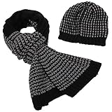 Simplicity Men's Two-Toned Ribbed Stripe Knit Hat and Scarf Set