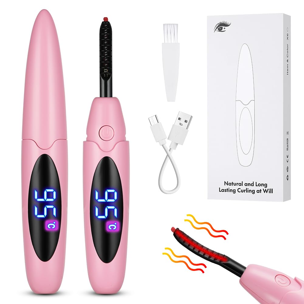 LOPHE Heated Eyelash Curler, Electric Rechargeable 3 Gear Temperature Control Eyelash Curler with LED Display and Silicone Pad for Girls and Women