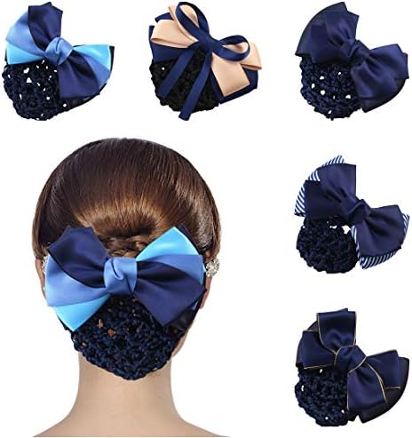 Suweor upo Women Hair Clip - Hair Bun Cover, Barrettes Net Snood Hairnet Lace Bow Bow-knot Decor Hair Clip Hairnet Flower Hair Accessories (Blue)