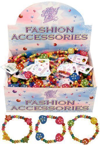 HENBRANDT 6 x Pretty Girls Wooden Bead Bracelets Party Bag Fillers Heart Stars