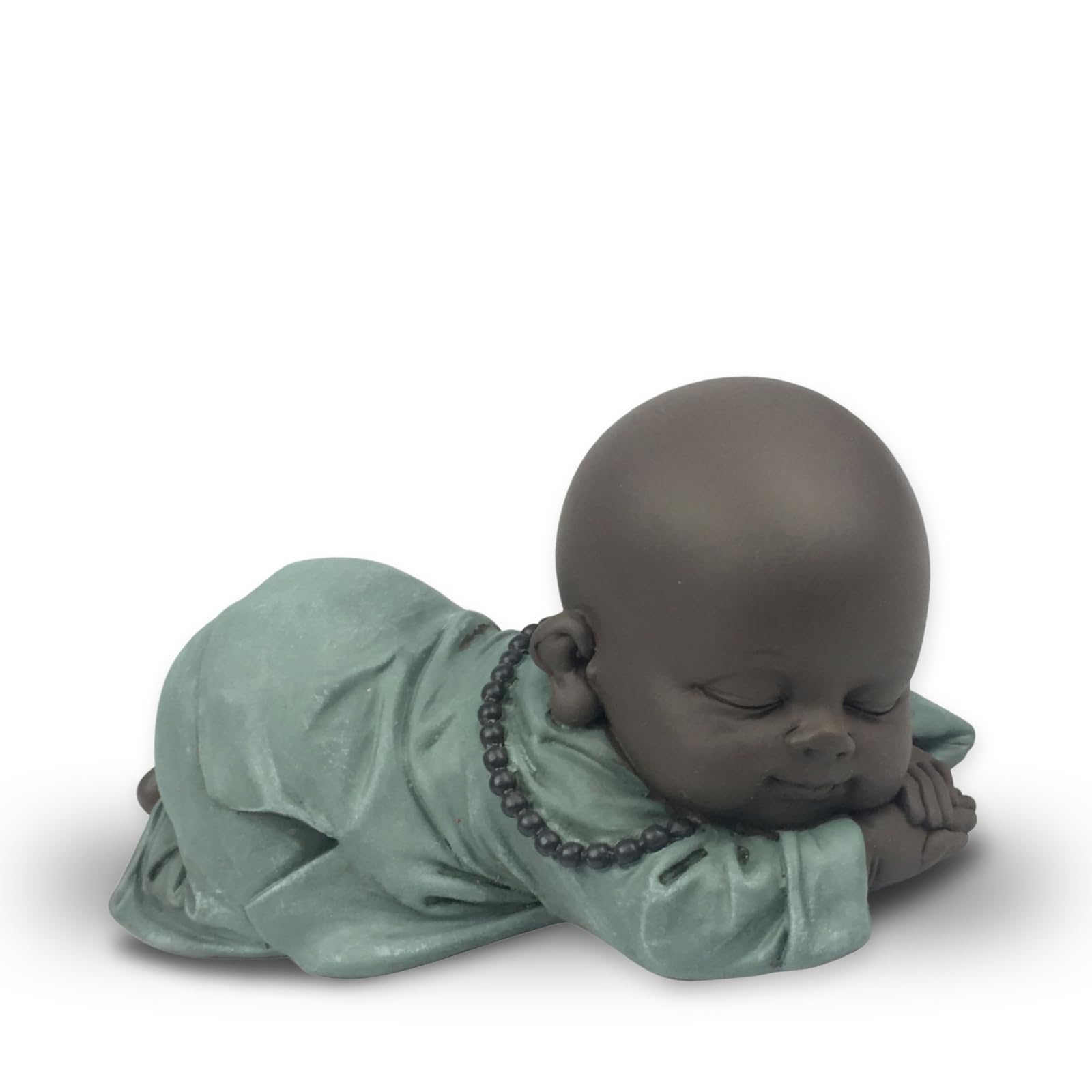 Bonze Snorer Statue - Zen and Feng Shui Decoration - To Create a Relaxing and Spiritual Ambiance - Good Luck Gift Idea - Width: 11.5 cm - Colour: Green and Brown - Zen'Light