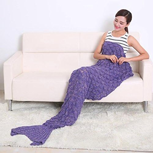 Crochet Knitting Rainbow Mermaid Blanket Warm Winter Mermaid Blanket For Adult Living Room Blanket Soft Sleeping Bag Multicolor Throw Blanket,Best Christmas Gifts For Women