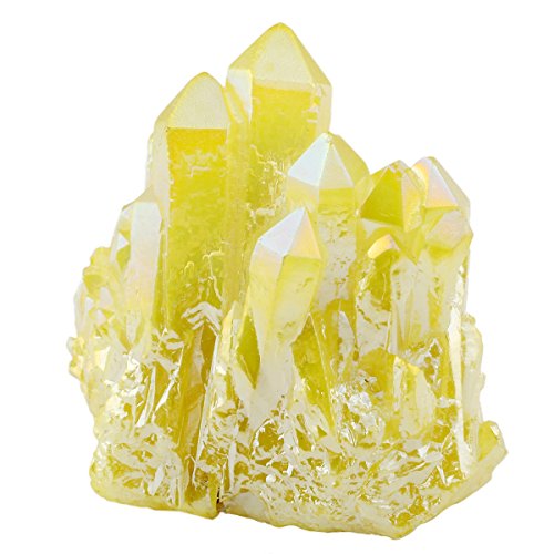 rockcloud Healing Crystal Natural Titanium Coated Lemon Yellow Rock Quartz Cluster Geode Druzy Home Decoration Gemstone Specimen