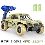 GotechoD RC Cars for Kids Adults 1:18 Remote Control Car 4WD 15.5 MPH+ High Speed Racing Car, 2.4Ghz RC Truck Off Road Fast Hobby Crawler, Electric Toy Car for Boys Girls Birthday Gifts Khaki