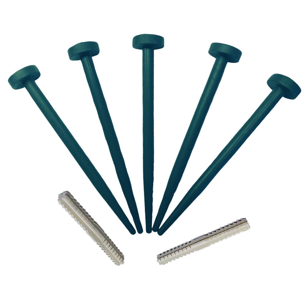 FlexiBorder Lawn Edging - 5 x GREEN Spare Garden Pegs and 2 x Connector Set - Garden Edging Border Replacement Pins for FlexiBorder