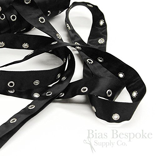 27 Yards of Black Satin Eyelet Tape with Silver Eyelets, Made in Italy