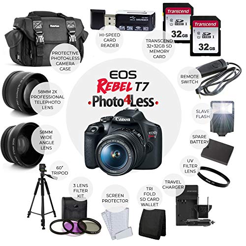 Canon-EOS-Rebel-T7-Digital-SLR-Camera-with-EF-S-18-55mm-f35-56-is-STM-Lens-64GB-Memory-Card-Wide-Angle-and-Telephoto-Lens-Video-Tripod-Extra-Battery-and-Charger-Remote-Slave-Flash