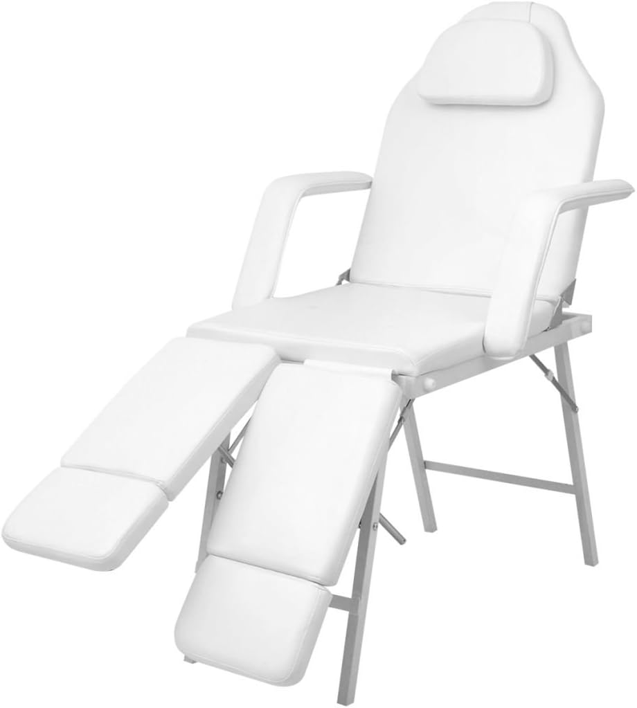 Nishore Folding Facial Bed Adjustable Backrest and 2 Separately Footrest SPA Beauty Pedicure Message Chair for Salon Artificial Leather White