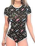 LittleForBig Adult Baby Diaper Lover Snap Crotch Romper Onesie -Baby Gamer Onesie (M, Black)