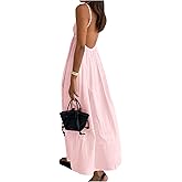 SOLY HUX Women's Summer Dress Backless V Neck Spaghetti Strap Loose Flowy Midi Cami Dresses