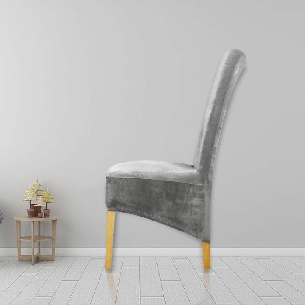 Leorate Chair Slipcovers XL Size High Back Chair Covers Stretch Velvet Chair Protector for Dining Room Kitchen Banquet Hotel Home Decor Grey Pack of 6 - Image 3