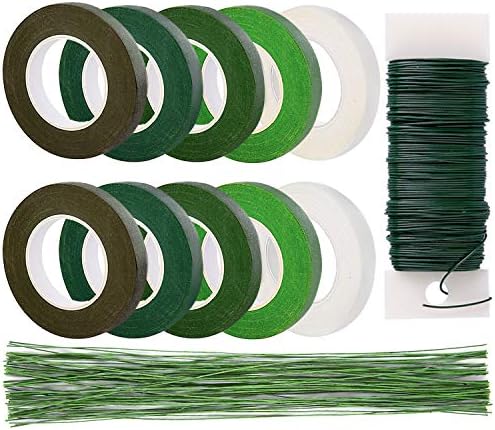 13 Pack Floral Arrangement Tool Set Including 10 Rolls Floral Tapes 26 Gauge Floral Wire 100 Feet Floral Paddle Wire and Wire Cutter