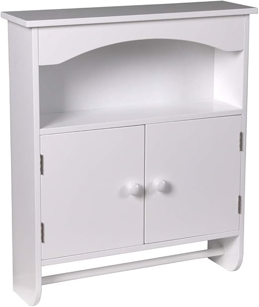 Amazon Com Zfranc Bathroom Cabinet With Towels Bar Over The Toilet Space Saver Storage Cabinet Wall Mounted Shelf Kitchen Dining