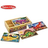 Melissa & Doug Dinosaur Jigsaw Puzzles in a Box (Four Wooden Puzzles, Beautiful Artwork, Sturdy Wooden Storage Box, 12 Pieces, 8â€ H x 6â€ W x 2.5â€ L)