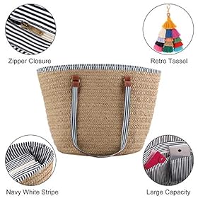 COOFIT Straw Bags Beach Bags Pompom Shoulder Bags Straw Purse Summer Woven Bags Tassel Bags 51Pu1TKzzfL