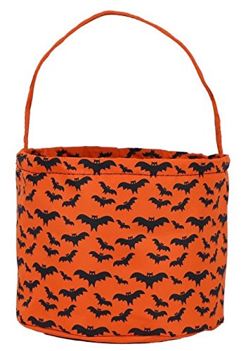 Jolly Jon Halloween Candy Bags Bucket Basket - Trick or Treat Goody Bag - Reusable Durable Handled Canvas Design - Dots, Stripes, Skulls, Bats, Chevron & More (Bats) - Thumbnail 2