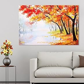 Oil Painting Landscape Autumn Forest Near The Lake...