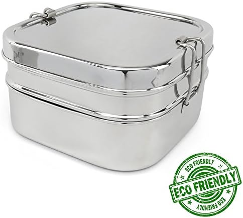Stainless Steel Double Stack Cube 2 Compartment Lunch Box - X-Large