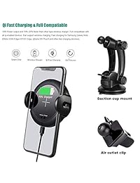 Cargador de coche inalámbrico Mount Qi de carga rápida ventilación o parabrisas soporte de teléfono, compatible con iPhone X 8 8 Plus Samsung Galaxy Note 9 8 S9 S8 S7 S6, sensor de movimiento por infrarrojos