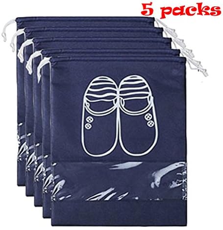 Shoes Storage Bags, Home travel Dust proof Drawstring with Window Travel Shoe Storage Bags Men Women Shoes Storage Bags (Dark Blue)