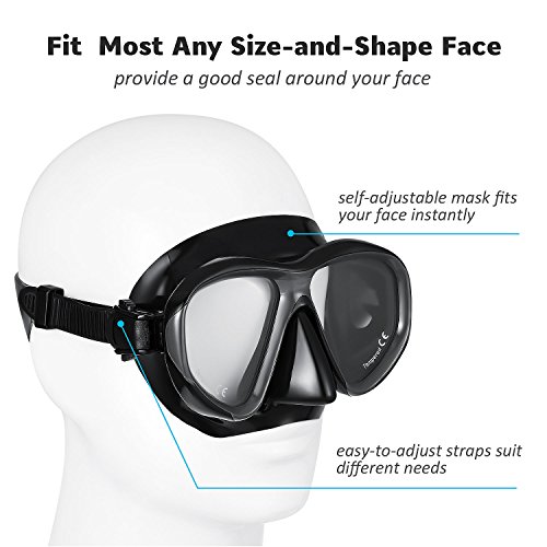HAMSWAN Dive Mask Scuba Snorkeling Diving Mask with 180° View, Impact Resistant Tempered Glass, Anti-Leak Silicone Skirt & Adjustable Strap for Adults - Thumbnail 3