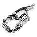 Stunning Genuine Leather Stainless Steel Double Dragon Bracelet (Adjustable, Black, Silver)