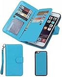 Valentine's Day Gifts-For iPhone 6/6s Wallet Case,Valentoria Leather Magnetic Detachable Slim Back Cover Card Holder Slot Wrist Strap Case for iPhone 6 6S (iPhone 6/6s, Turquoise)