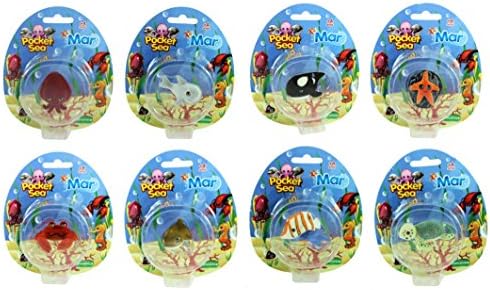 Ocean In My Pocket Set 8 Animals - Includes Killer Whale, Grey Shark, Starfish, Crab, Jellyfish, Turtle, Stripy Fish & Brown Dolphin - Set 2
