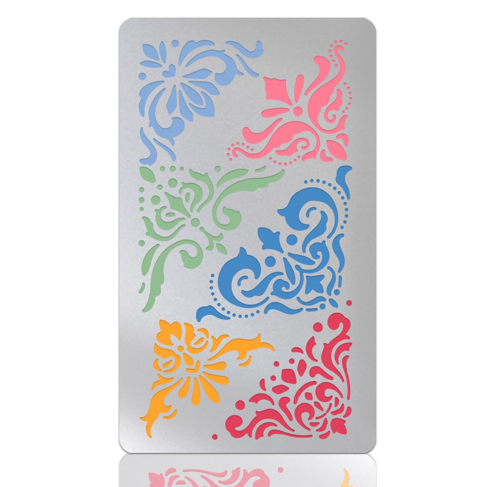 UNICRAFTALE Metal Stencils for Craft Wood Burning Flower Corner Stencils Stainless Steel Reusable Lace Border Templates for Journaling Drawing Engraving Scrapbooking 10cm Wide