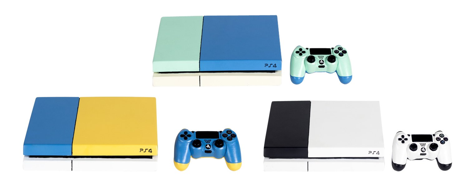 Replica PS4 polyresin Console Sculpture Ornament Hand Made Hand Painted Non Functional Console Video Game Art Figurine Collector Item Game Memorabilia Exclusive Limited Edition Home Decor