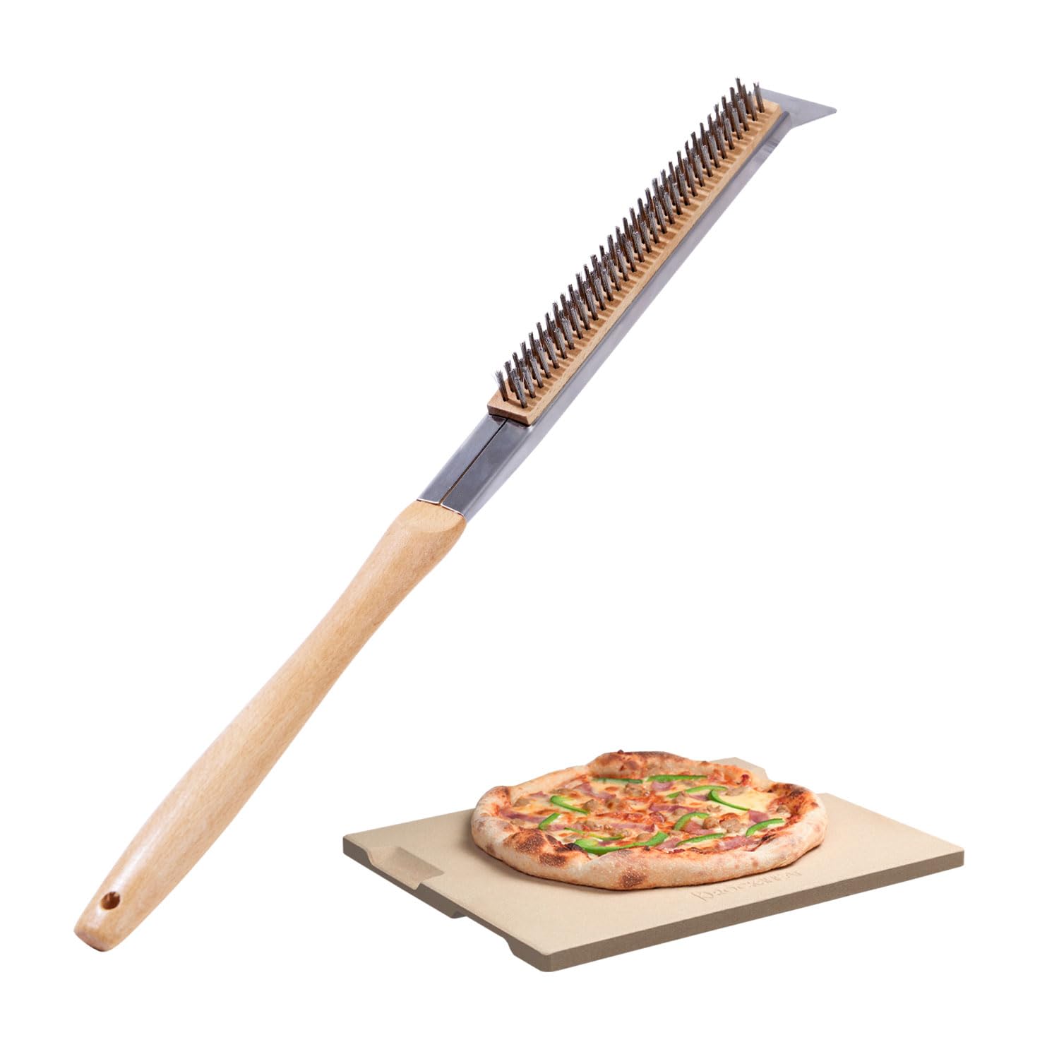 Photo 1 of ROCKSHEAT 15x12 Inch Pizza Stone and Brush Set, Rectangle Pizza Baking Stone with Stainless Steel Bristle Grill Brush for Oven, Grill, BBQ, Cordierite Cooking Stone