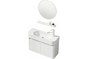 Modern Bathroom Vanity with Sink, White Wall Mounted Floating Cabinets, Ceramic Vessel Sink, Small Vessel Sink for Bathrooms,