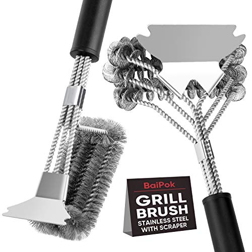 Grill Brush Set of 2 Bristle Free Grill Brush Scraper Grill Cleaner, 18" Safe Rust Resistant Stainless Steel Cleaner Brush, BBQ Cleaning Kit Barbeque Wire Brush for Gas/Porcelain/Ceramic Grill Grates