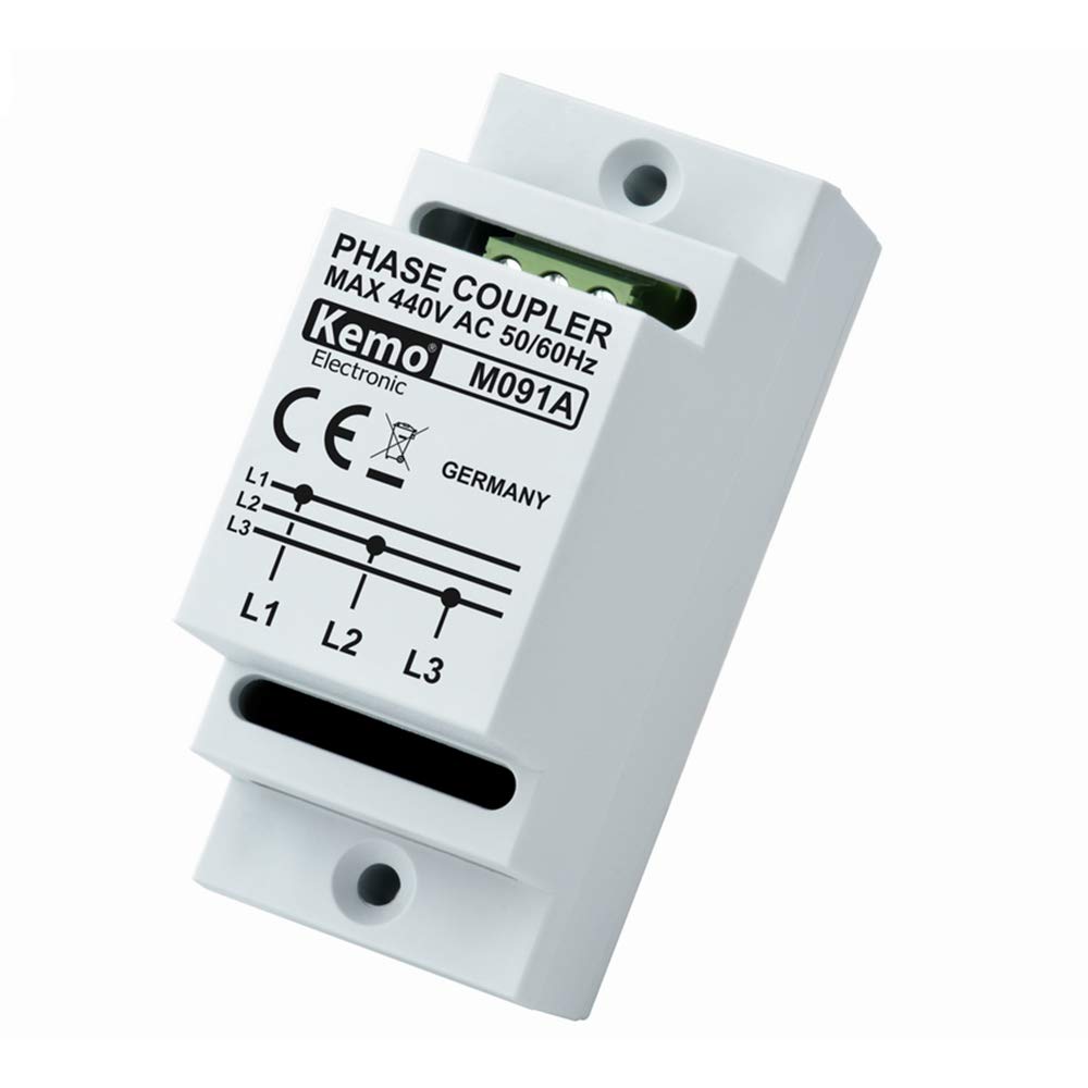 Kemo M091A Phase Coupler for Powerline Products for DIN Rail Mounting Connects all 3 internal mains phases capacitive for transfer rates up to 650 Mbit