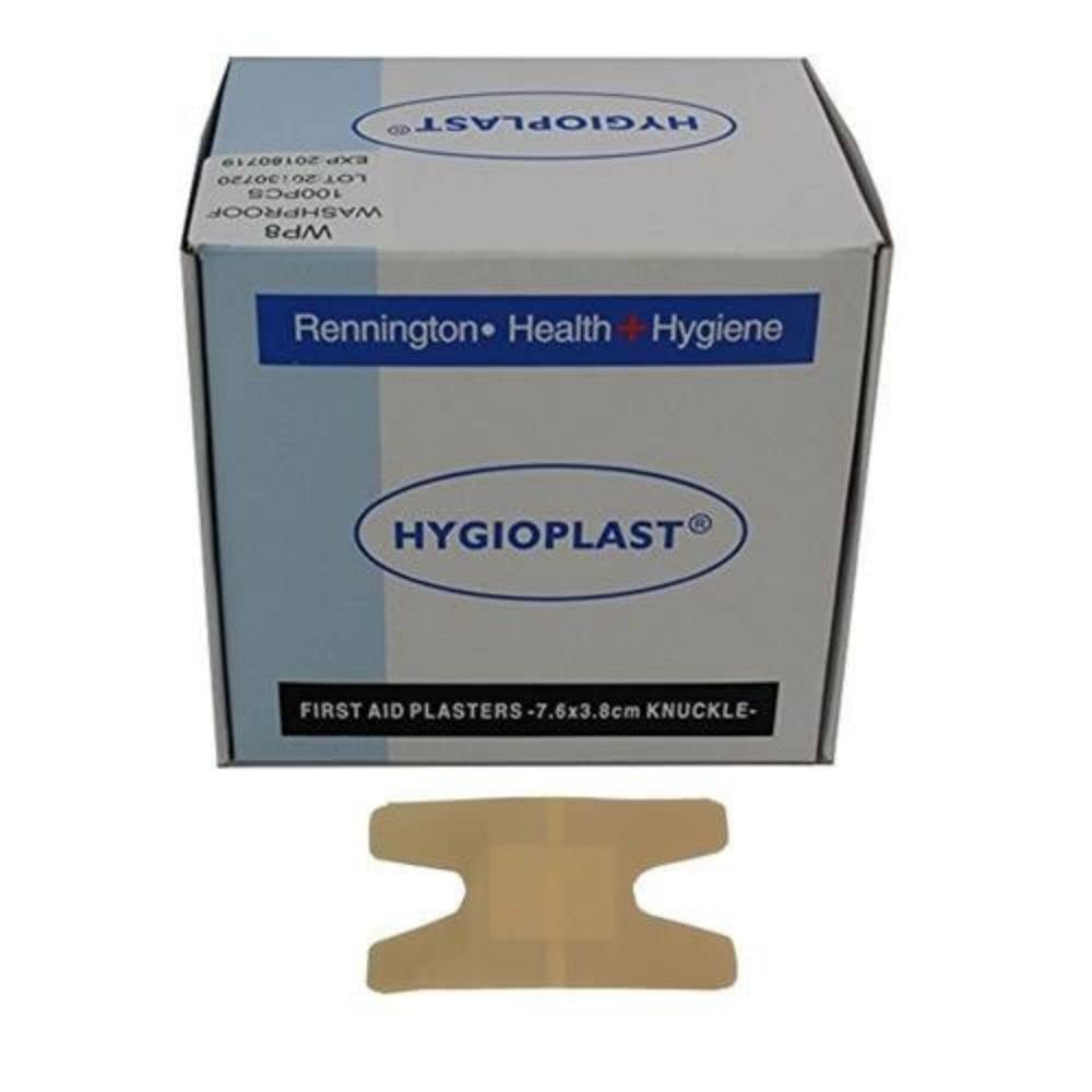 Hygioplast Sterile Low Allergy First Aid Washproof Plasters, 7.6 x 3.8 cm, Knuckle, Box of 100