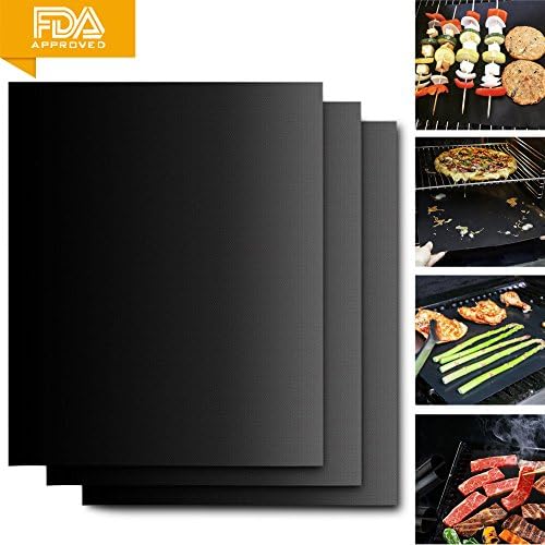 HUGALLUR BBQ Grill Mat, 3 Pack Non Stick Grilling Mat Set, Durable, BPA-Free, Reusable &amp; Easy To Clean 16"X13" Baking Mat/Top Grilling Accessory For Gas, Charcoal, Electric Barbecue, Oven Or Smoker