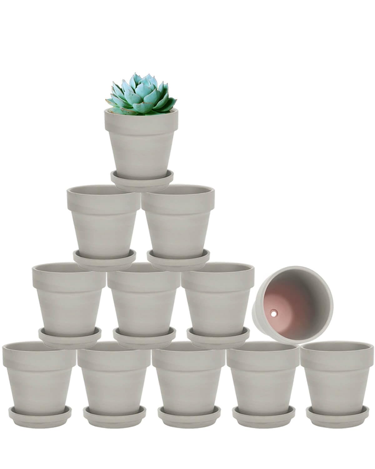 vensovo Small Gray Clay Terracotta Pot for Plant - 12 Pack with Saucer and Drainage Hole, Perfect for Indoor or Outdoor Use — image 1