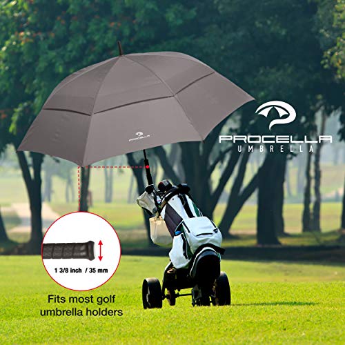 Procella Golf Umbrella Windproof Waterproof - 62 Inch Large Automatic Open Rain & Wind Resistant Vented Double Canopy - Best Golf-Sized Stick Umbrellas for Men and Women (Grey) - Thumbnail 3