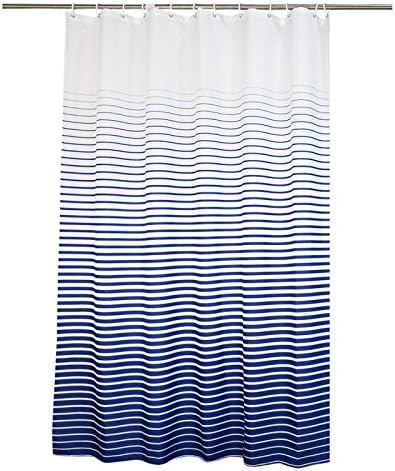 Ufaitheart Fashion Stripe Shower Curtain Extra Long Fabric Shower Curtain 72 x 78 Inch Bathroom Curtains, Navy/White