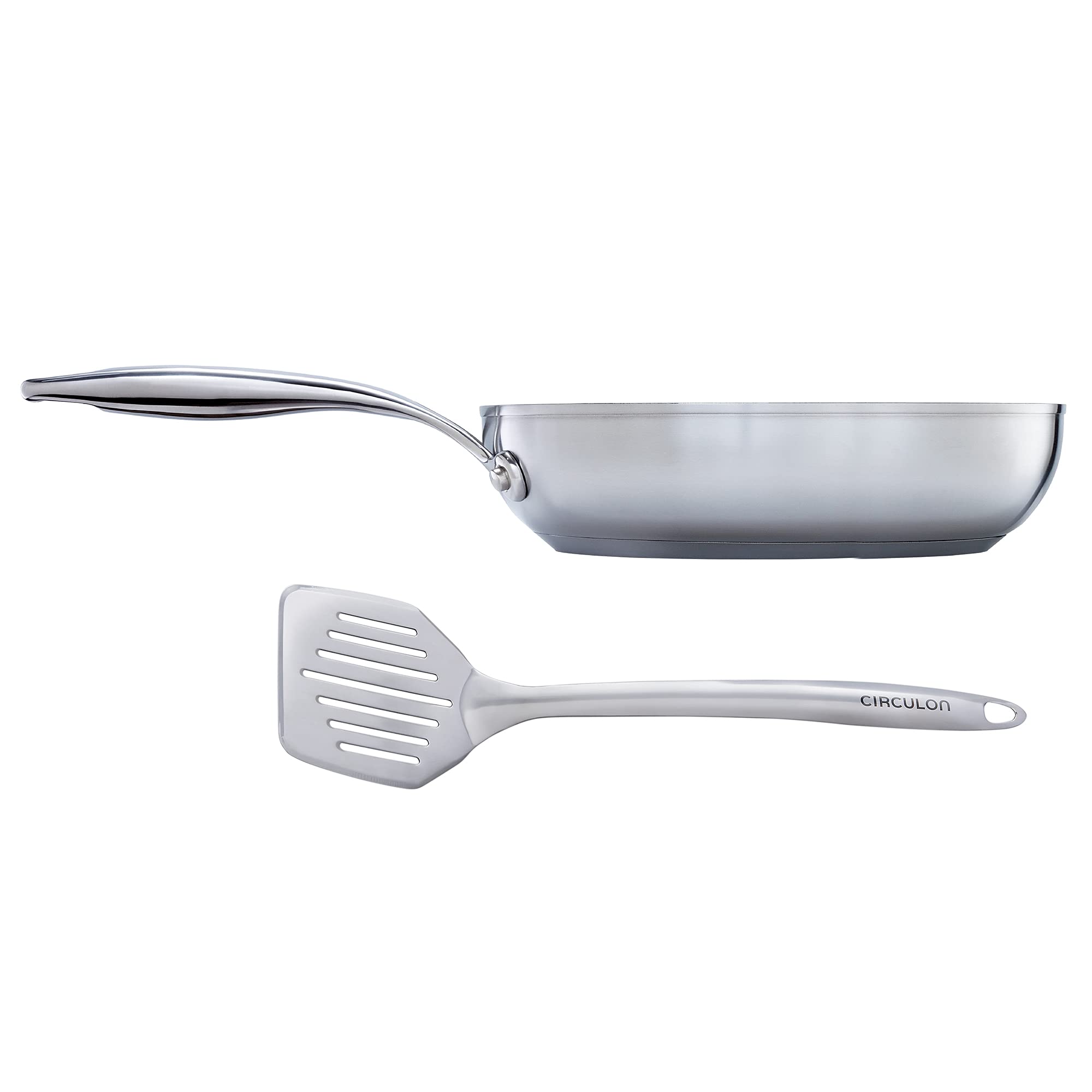 Circulon SteelShield Stainless Steel Frying Pan 24cm with Slotted Turner - Induction Frying Pan with Hybrid Non Stick, Metal Utensil Safe, Oven & Dishwasher Safe Cookware โ image 1