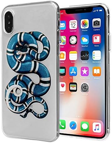 iPhone X Blue Snake Case Transparent Durable Designer Womens Protective TPU Cover/Bumper/Skin/Cushion with Vivid Print Technology (fits 5.8" iPhone X only)
