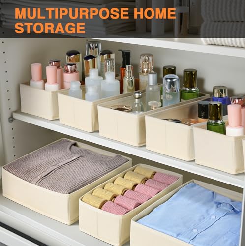 Homsorout 12 Pack Closet Organizer, Drawers, Foldable Fabric Storage Box, Underwear Organizer, Wardrobe Organizer for Clothes, Socks, Beige