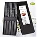 Chopsticks Reusable 5-Pairs Chop Sticks Anti-Slip Textured Tip Reusable Chopsticks Dishwasher Safe Fiberglass Chopsticks Set with Box for Household Restaurant- Black 9-1/2 Inch (Meandering)