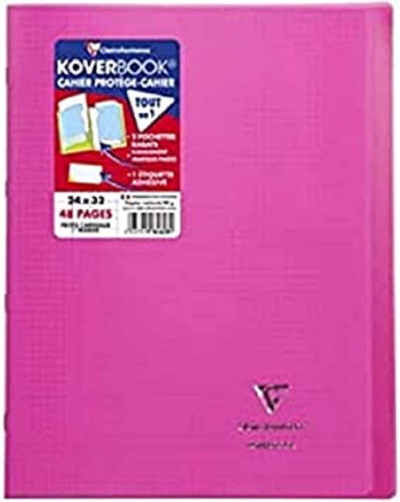 Clairefontaine 984408C - One Pink Koverbook Stapled Notebook - Dimensions: 24 cm x 32 cm - 48 Seyes Ruled Pages - 90 g White Vellum Paper - Polypro Cover