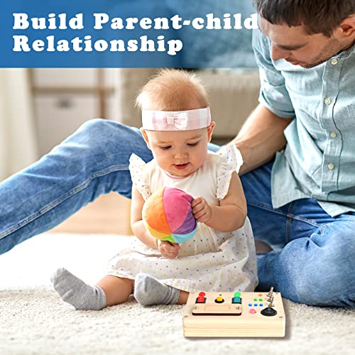 LED Light Switch Busy Board Montessori Toy with Button for Kids, Wooden
