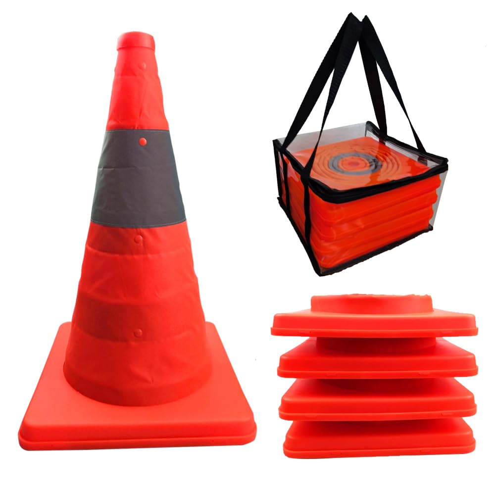 Liben Annurssy 4-Piece 15.5-Inch Collapsible Safety Traffic Cones Multi-Purpose Pop-Up Reflective Road Parking Orange Safety Cone